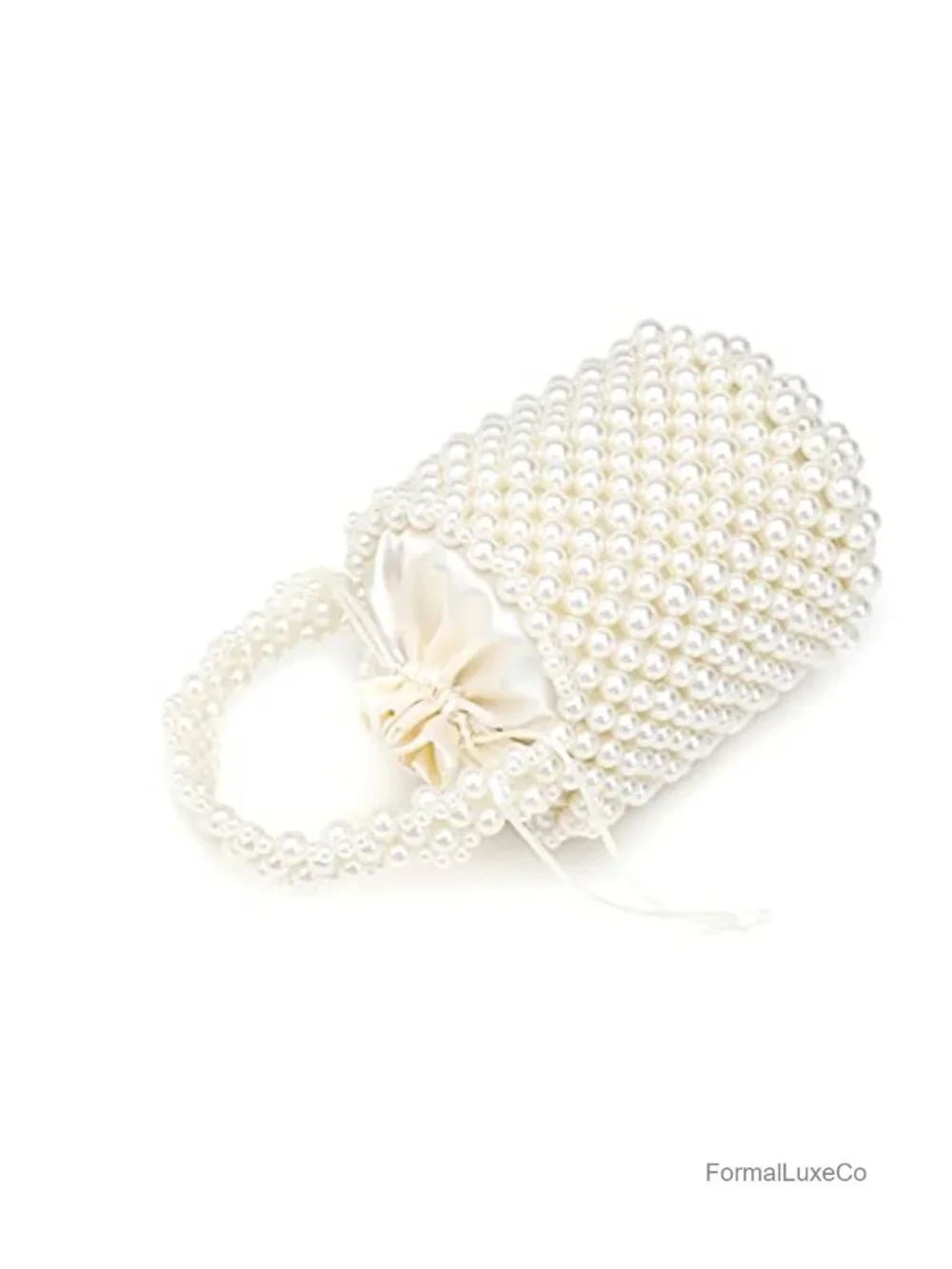 Handmade Pearl Beaded Clutch Bucket Evening Handbag Acrylic Purse Party Wedding